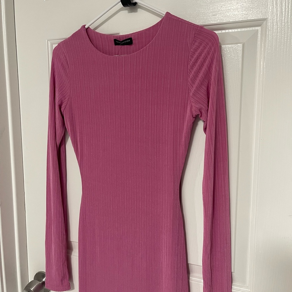 naked wardrobe Ribbed Long-Sleeve Maxi Dress in Bright Pink - Picture 2 of 6